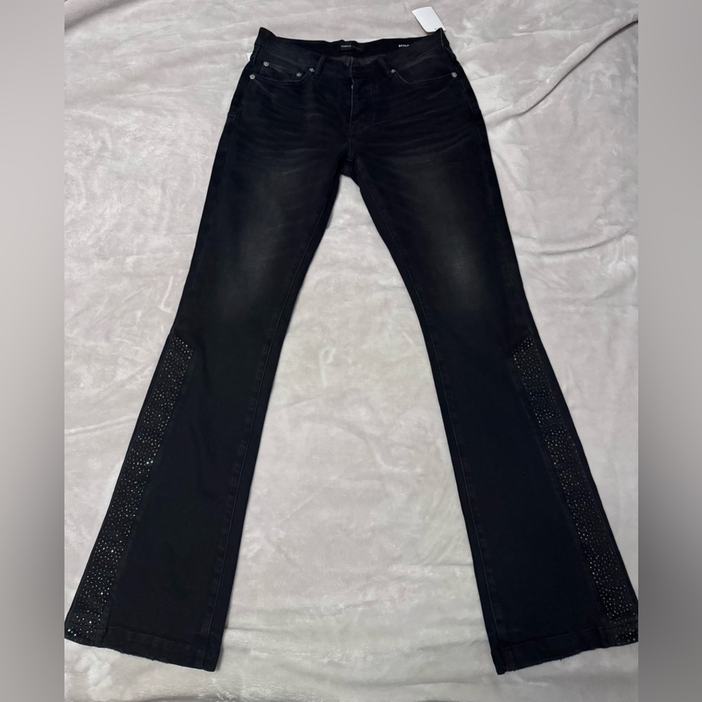 Men's Black Purple Jean Bootcut with Embellishments